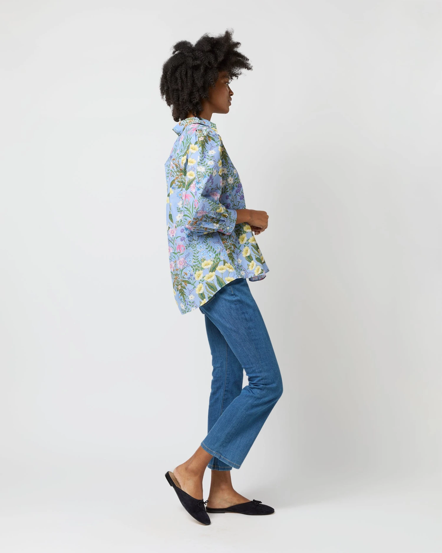 Geraldine Popover Shirt In Blue Multi Angela's Garden Habotai 7 Geraldine Popover Shirt In Blue Multi Angela's Garden Habotai - Image 5