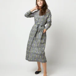 Kimono Shirtwaist Dress In Blue/Green Lindsay Garden Liberty Fabric -Chicorya Sales S71373 1590