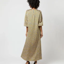 Long-Sleeved Paige Maxi Dress In Gold/Sapphire Sunflower Charmeuse 14 Long-Sleeved Paige Maxi Dress In Gold/Sapphire Sunflower Charmeuse -Chicorya Sales S71383 1031