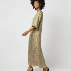 Long-Sleeved Paige Maxi Dress In Gold/Sapphire Sunflower Charmeuse 12 Long-Sleeved Paige Maxi Dress In Gold/Sapphire Sunflower Charmeuse -Chicorya Sales S71383 1066