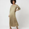 Long-Sleeved Paige Maxi Dress In Gold/Sapphire Sunflower Charmeuse -Chicorya Sales S71383 1077