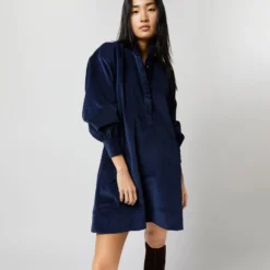 Anaya Popover Dress In Navy Stretch Cord -Chicorya Sales S71384 369