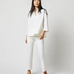 Camilla Top In Ivory Double-Weave Wool