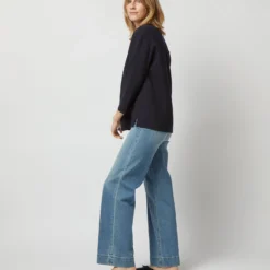 Camilla Top In Navy Double-Weave Wool -Chicorya Sales S71389 2257