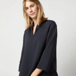 Camilla Top In Navy Double-Weave Wool -Chicorya Sales S71389 2318