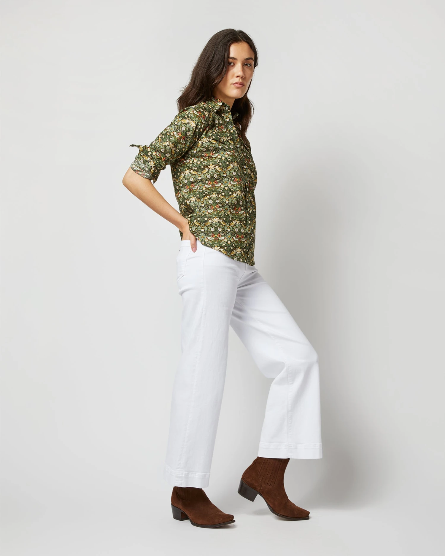 Western Shirt In Hunter Multi Strawberry Thief Liberty Fabric 5 Western Shirt In Hunter Multi Strawberry Thief Liberty Fabric - Image 3