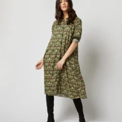 Long-Sleeved Gianna Dress In Hunter Multi Strawberry Thief Liberty Fabric -Chicorya Sales S71392 344