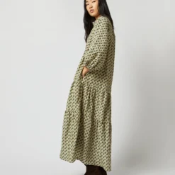 Isla Shirtdress In Ivory Multi Peacock Feathers Habotai -Chicorya Sales S71394 1881