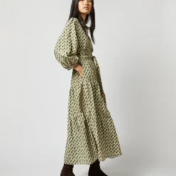 Isla Shirtdress In Ivory Multi Peacock Feathers Habotai -Chicorya Sales S71394 1921