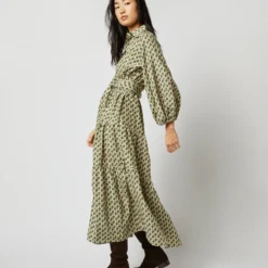 Isla Shirtdress In Ivory Multi Peacock Feathers Habotai -Chicorya Sales S71394 1942