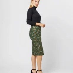 Pull-On Skirt In Hunter/Gold Floral Jacquard -Chicorya Sales S71395 1258
