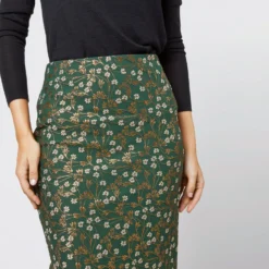 Pull-On Skirt In Hunter/Gold Floral Jacquard -Chicorya Sales S71395 1293