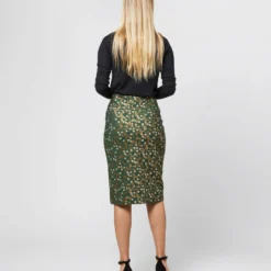 Pull-On Skirt In Hunter/Gold Floral Jacquard -Chicorya Sales S71395 1297