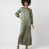 Long-Sleeved Paige Maxi Dress In Hunter/Gold Moon Flower Liberty Fabric Silk -Chicorya Sales S71396 1154