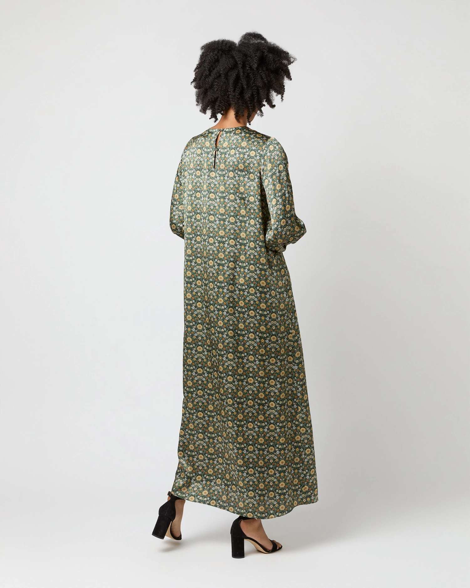 Long-Sleeved Paige Maxi Dress In Hunter/Gold Moon Flower Liberty Fabric Silk 7 Long-Sleeved Paige Maxi Dress In Hunter/Gold Moon Flower Liberty Fabric Silk - Image 5