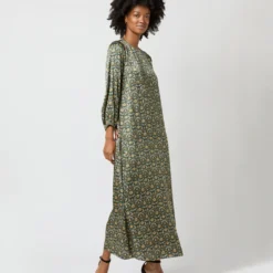 Long-Sleeved Paige Maxi Dress In Hunter/Gold Moon Flower Liberty Fabric Silk 12 Long-Sleeved Paige Maxi Dress In Hunter/Gold Moon Flower Liberty Fabric Silk -Chicorya Sales S71396 1184