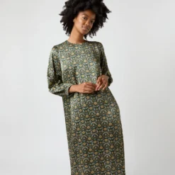 Long-Sleeved Paige Maxi Dress In Hunter/Gold Moon Flower Liberty Fabric Silk 14 Long-Sleeved Paige Maxi Dress In Hunter/Gold Moon Flower Liberty Fabric Silk -Chicorya Sales S71396 1258