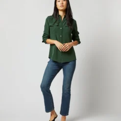 Hannah Blouse In Hunter Silk Crepe De Chine -Chicorya Sales S71397 1033