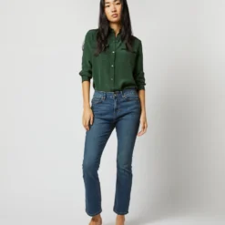 Hannah Blouse In Hunter Silk Crepe De Chine -Chicorya Sales S71397 1137