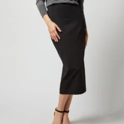 Long Pull-On Skirt In Black Ponte Knit 12 Long Pull-On Skirt In Black Ponte Knit -Chicorya Sales S71398 2350