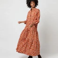 Isla Shirtdress In Orange Autumn Floral Crinkle Cotton -Chicorya Sales S71402 841