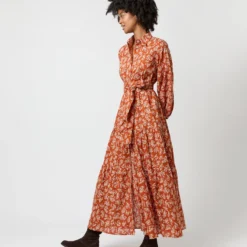 Isla Shirtdress In Orange Autumn Floral Crinkle Cotton -Chicorya Sales S71402 886