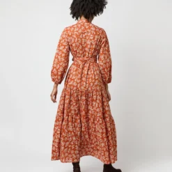 Isla Shirtdress In Orange Autumn Floral Crinkle Cotton -Chicorya Sales S71402 895