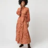 Isla Shirtdress In Orange Autumn Floral Crinkle Cotton -Chicorya Sales S71402 913