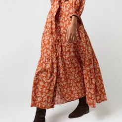 Isla Shirtdress In Orange Autumn Floral Crinkle Cotton -Chicorya Sales S71402 976