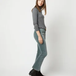 Flare Cropped 5-Pocket Jean In Lovat Stretch Velveteen -Chicorya Sales S71403 2920