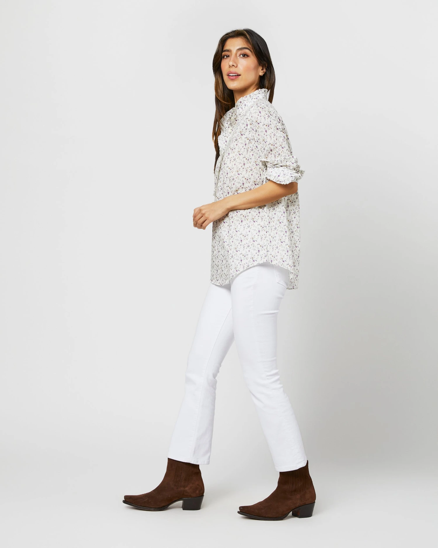 Frill Shirt In Ivory/Lavender Emma Victoria Liberty Fabric 5 Frill Shirt In Ivory/Lavender Emma Victoria Liberty Fabric - Image 3