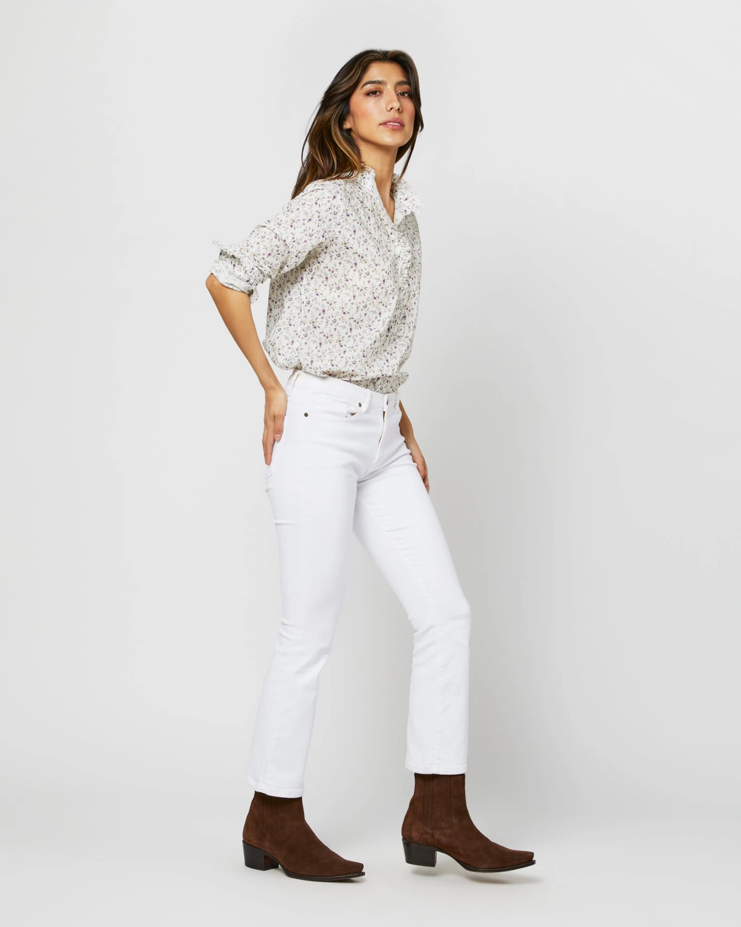 Frill Shirt In Ivory/Lavender Emma Victoria Liberty Fabric 7 Frill Shirt In Ivory/Lavender Emma Victoria Liberty Fabric - Image 5