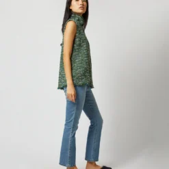 Sleeveless Ana Fringe Top In Green/Pink Tweed -Chicorya Sales S71405 6119