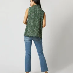 Sleeveless Ana Fringe Top In Green/Pink Tweed -Chicorya Sales S71405 6122