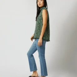 Sleeveless Ana Fringe Top In Green/Pink Tweed -Chicorya Sales S71405 6133