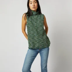 Sleeveless Ana Fringe Top In Green/Pink Tweed -Chicorya Sales S71405 6154