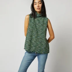 Sleeveless Ana Fringe Top In Green/Pink Tweed -Chicorya Sales S71405 6179