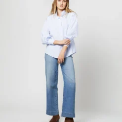 Anaya Popover Shirt In Light Blue Stripe Poplin