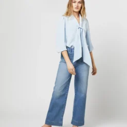 Helene Tie-Neck Blouse In Pale Blue Silk Crepe De Chine 11 Helene Tie-Neck Blouse In Pale Blue Silk Crepe De Chine -Chicorya Sales S71408 2375