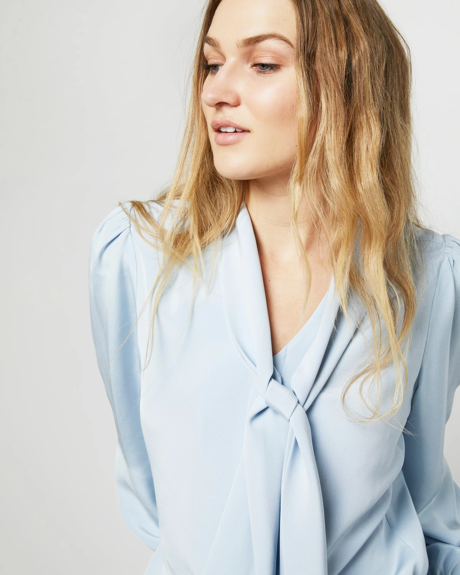 Helene Tie-Neck Blouse In Pale Blue Silk Crepe De Chine 4 Helene Tie-Neck Blouse In Pale Blue Silk Crepe De Chine - Image 2