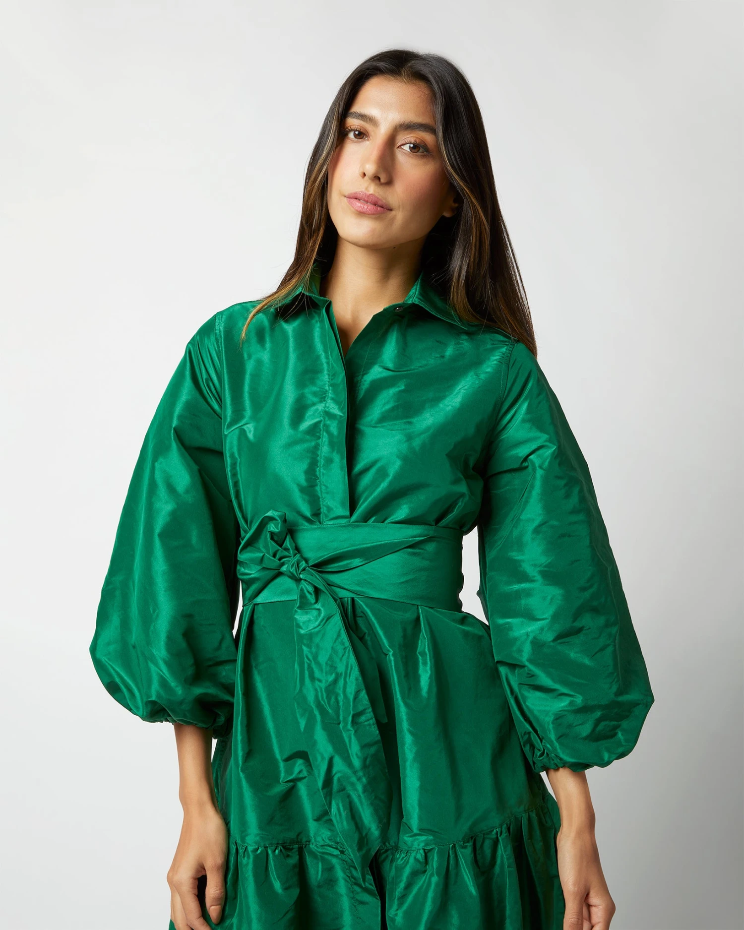 Isla Shirtdress In Green Silk Taffeta 5 Isla Shirtdress In Green Silk Taffeta - Image 3