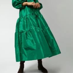 Isla Shirtdress In Green Silk Taffeta 16 Isla Shirtdress In Green Silk Taffeta -Chicorya Sales S71411 135
