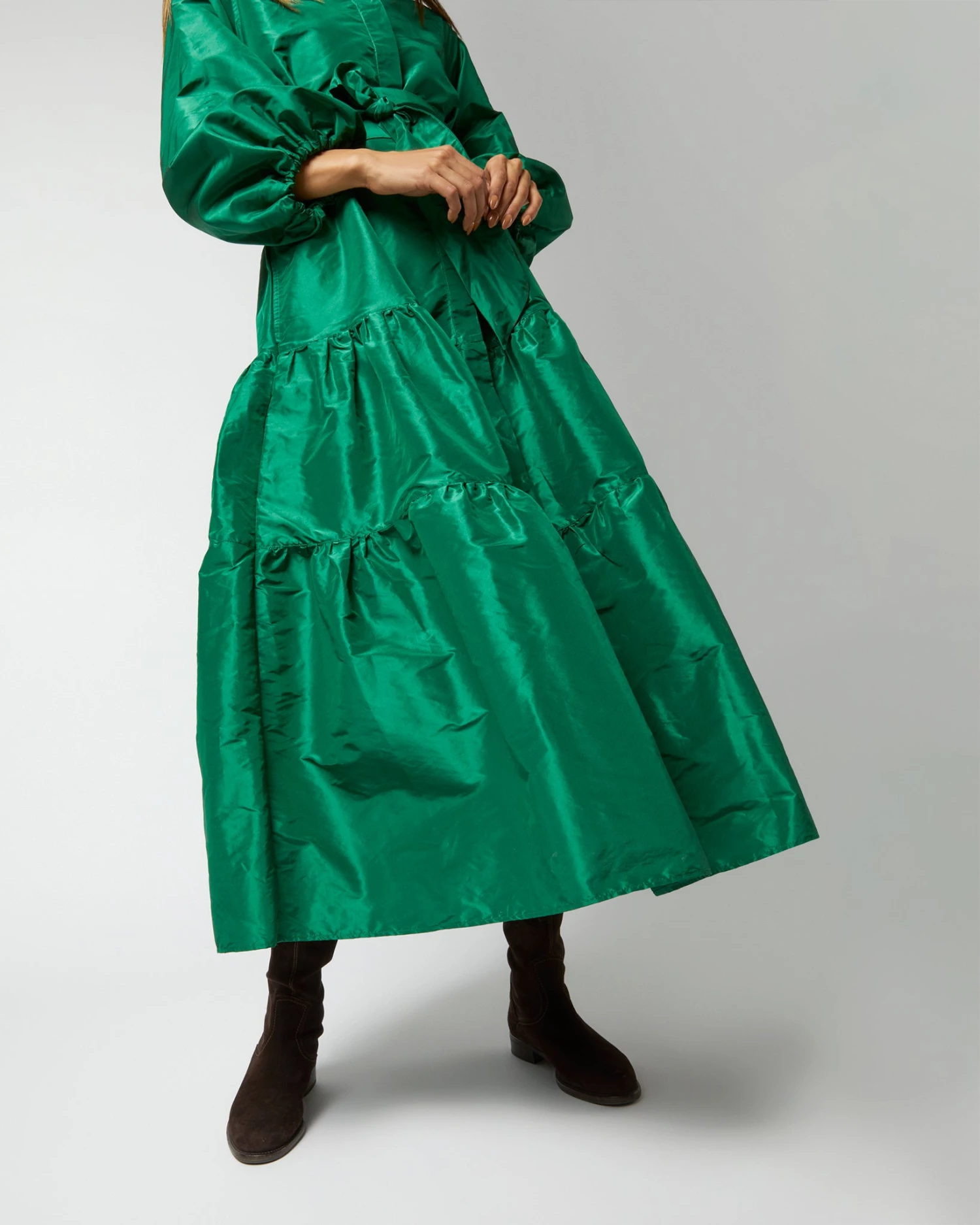 Isla Shirtdress In Green Silk Taffeta 8 Isla Shirtdress In Green Silk Taffeta - Image 6