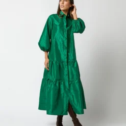 Isla Shirtdress In Green Silk Taffeta 18 Isla Shirtdress In Green Silk Taffeta -Chicorya Sales S71411 15