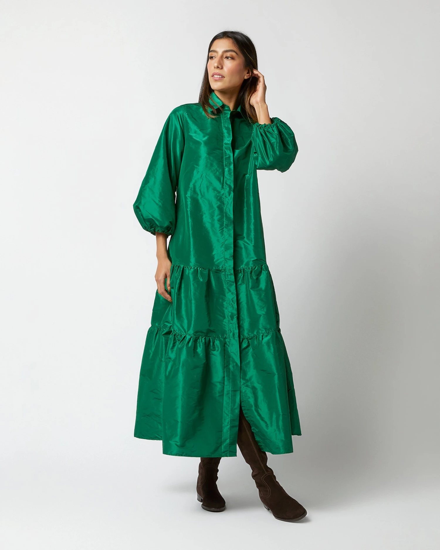 Isla Shirtdress In Green Silk Taffeta 10 Isla Shirtdress In Green Silk Taffeta - Image 8