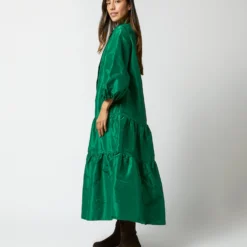 Isla Shirtdress In Green Silk Taffeta 19 Isla Shirtdress In Green Silk Taffeta -Chicorya Sales S71411 30