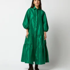 Isla Shirtdress In Green Silk Taffeta 17 Isla Shirtdress In Green Silk Taffeta -Chicorya Sales S71411 4