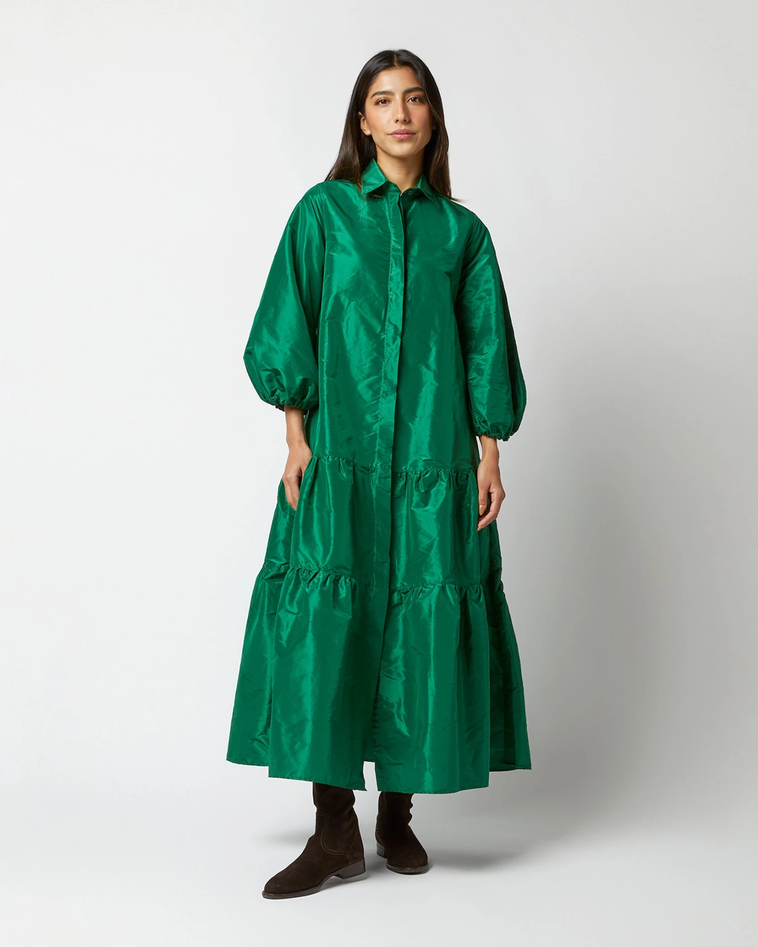 Isla Shirtdress In Green Silk Taffeta 9 Isla Shirtdress In Green Silk Taffeta - Image 7