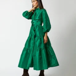 Isla Shirtdress In Green Silk Taffeta 14 Isla Shirtdress In Green Silk Taffeta -Chicorya Sales S71411 61
