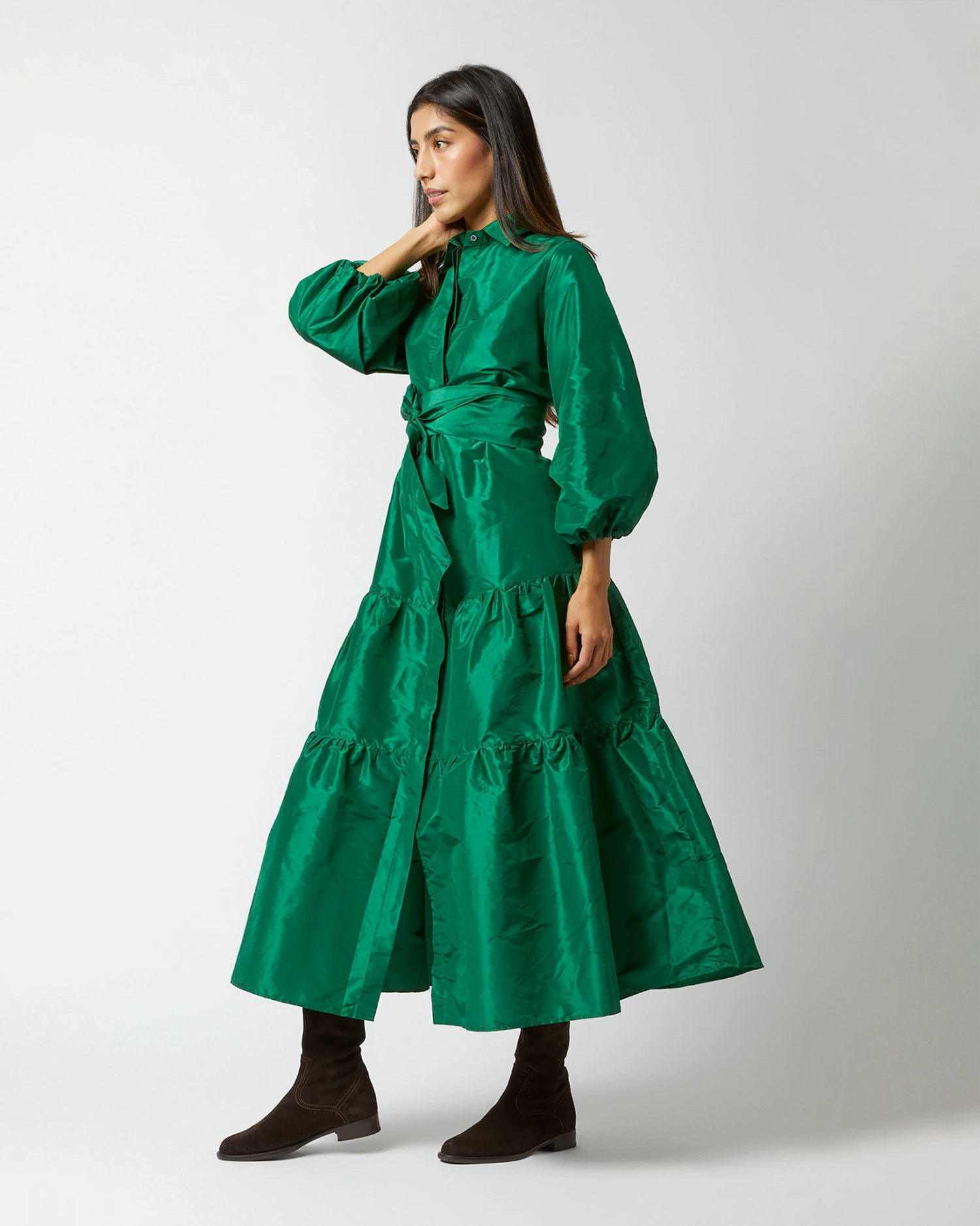 Isla Shirtdress In Green Silk Taffeta 6 Isla Shirtdress In Green Silk Taffeta - Image 4